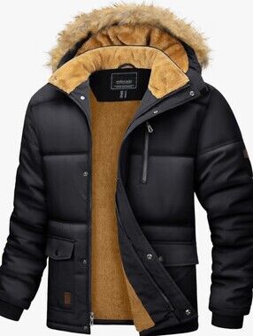 Men's Winter Jacket Fleece Lined Water Repellent Windproof Warm Parka Hoodie